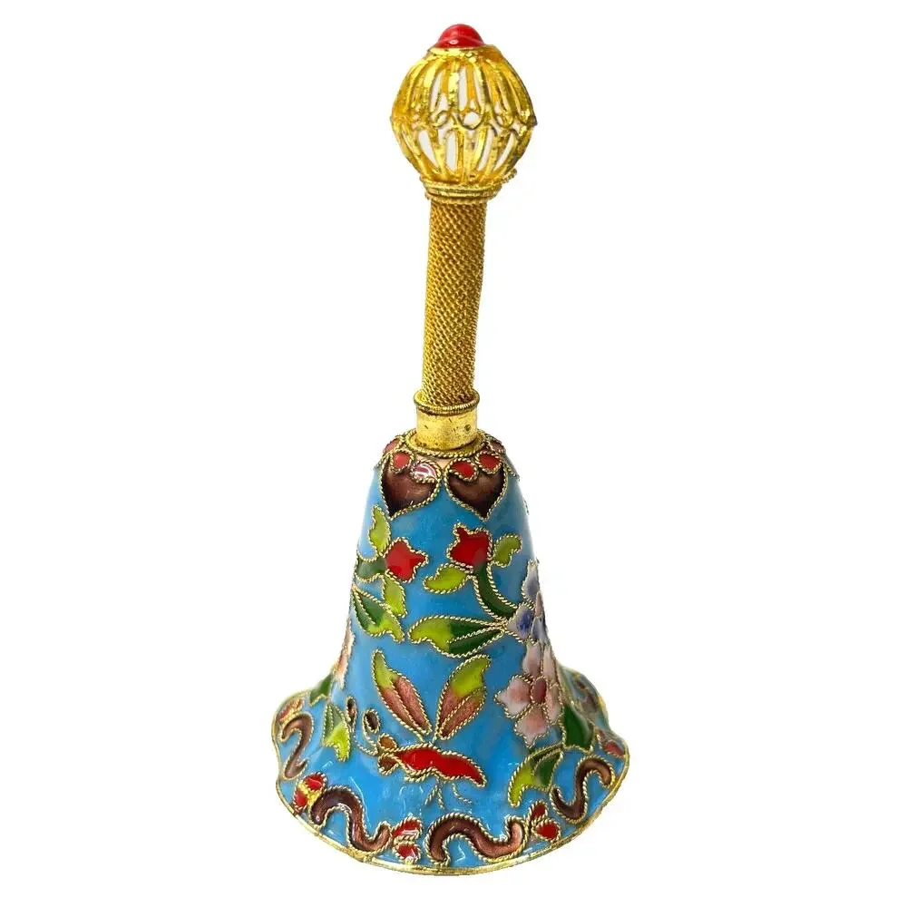 Vintage Cloisonné Blue Floral Dinner Bell 4.5